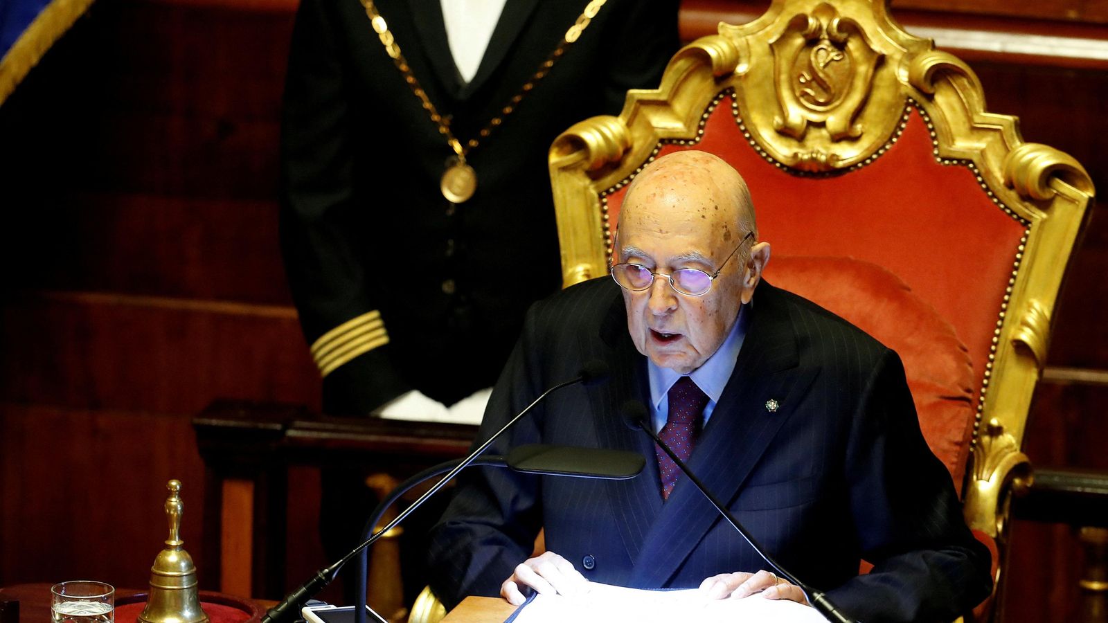 L'expresident de la Rpública d'Itàlia, Giorgio Napolitano, durant un discurs al Senat italià el 2028