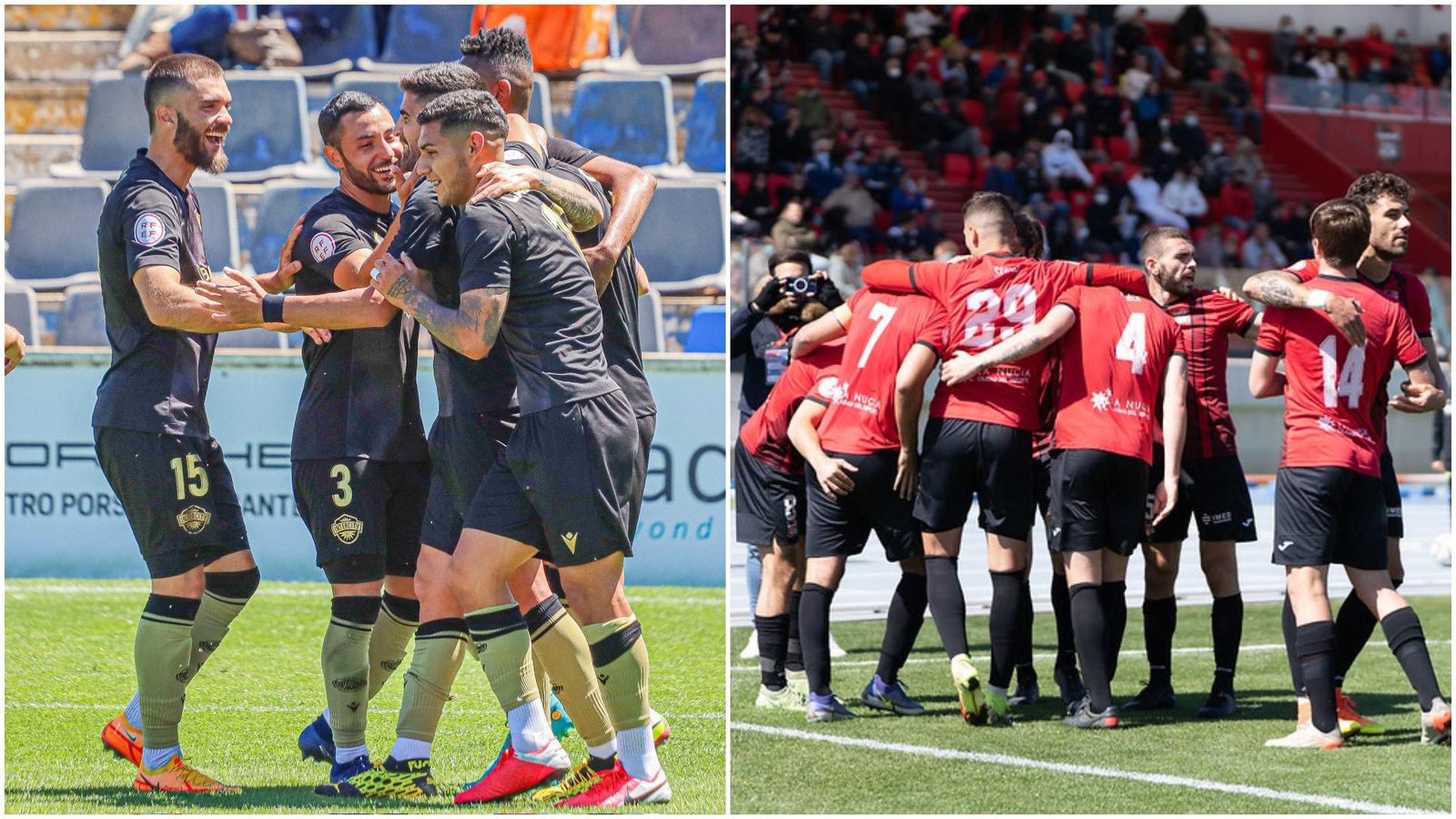 Els jugadors de l'Intercity i la Nucia celebren un gol