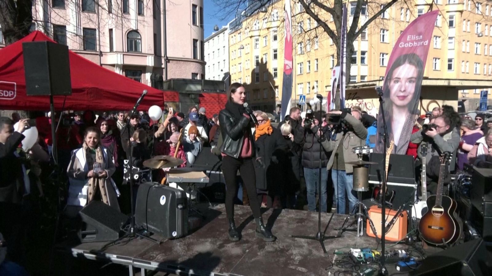 Sanna Marin, primera ministra de Finlàndia, en un acte polític