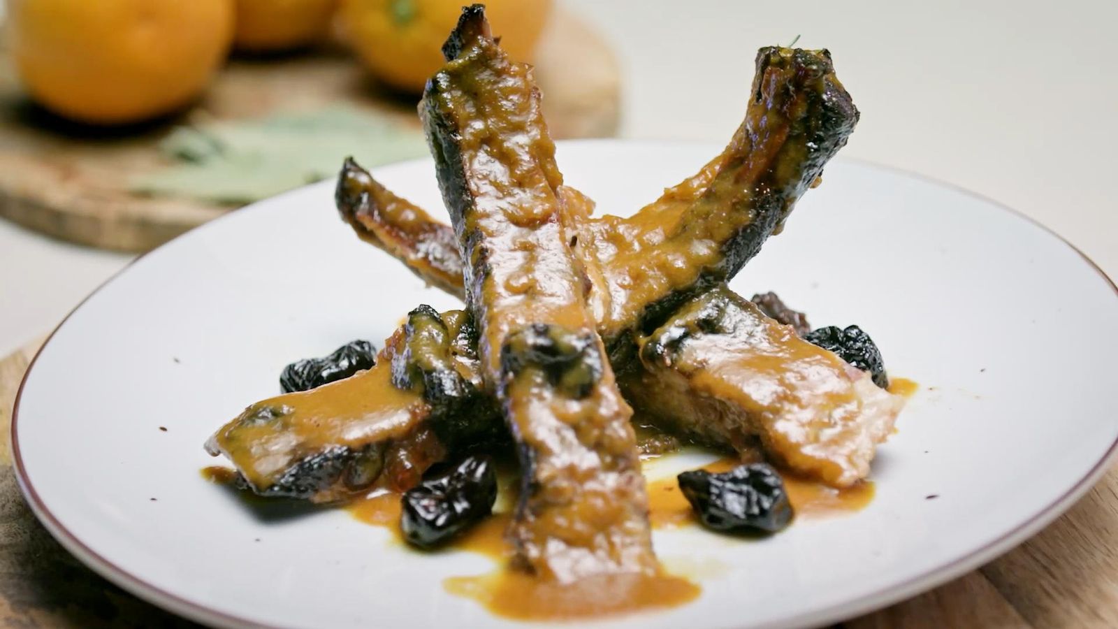 Costelles de porc a la taronja i mel