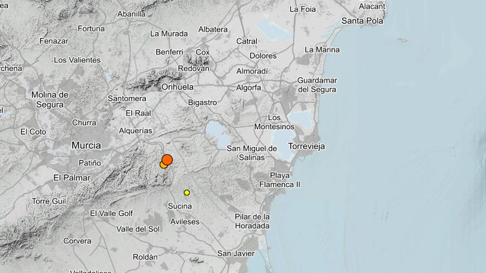 Localització dels sismes registrats este dimecres a la matinada