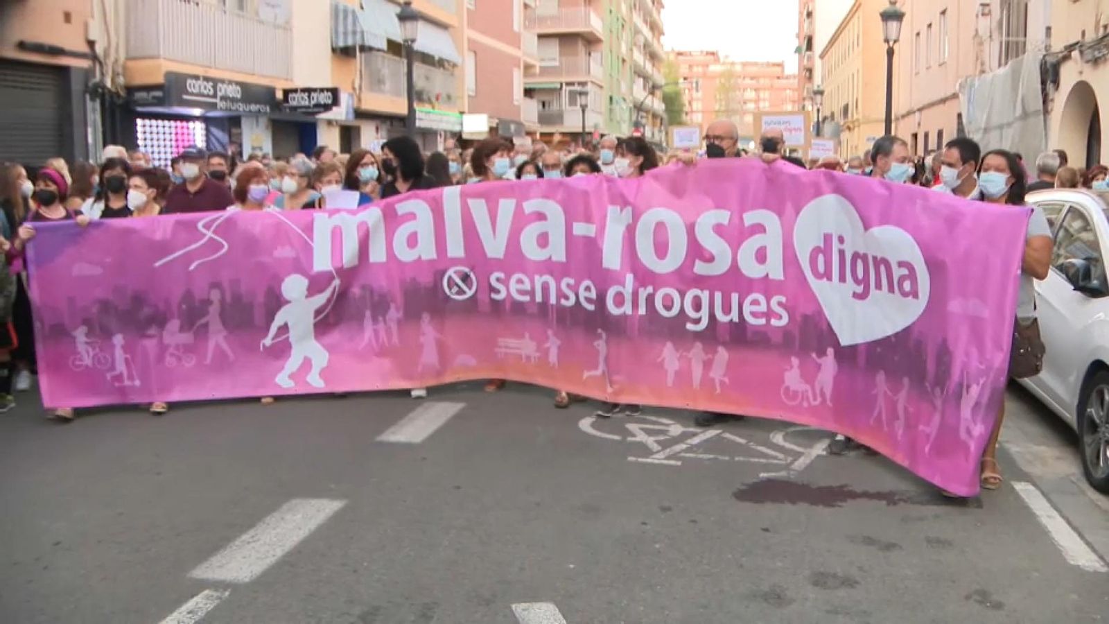 Manifestació per un barri sense drogues al barri valencià de la Malva-rosa