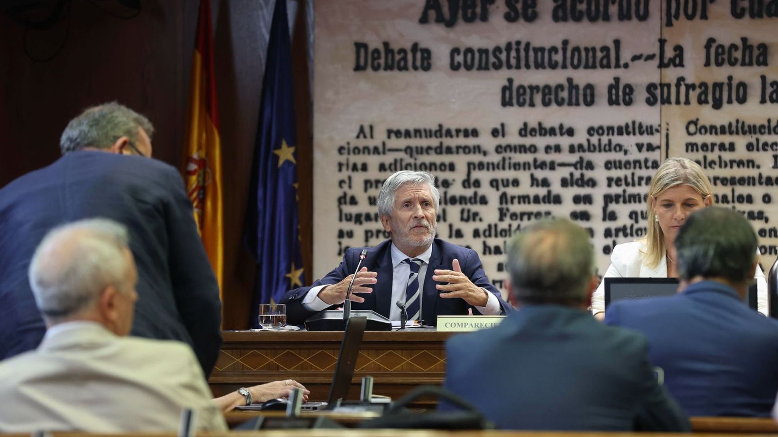 El ministre Marlaska durant la seua compareixença en la comissió d'investigació del Senat del cas Koldo