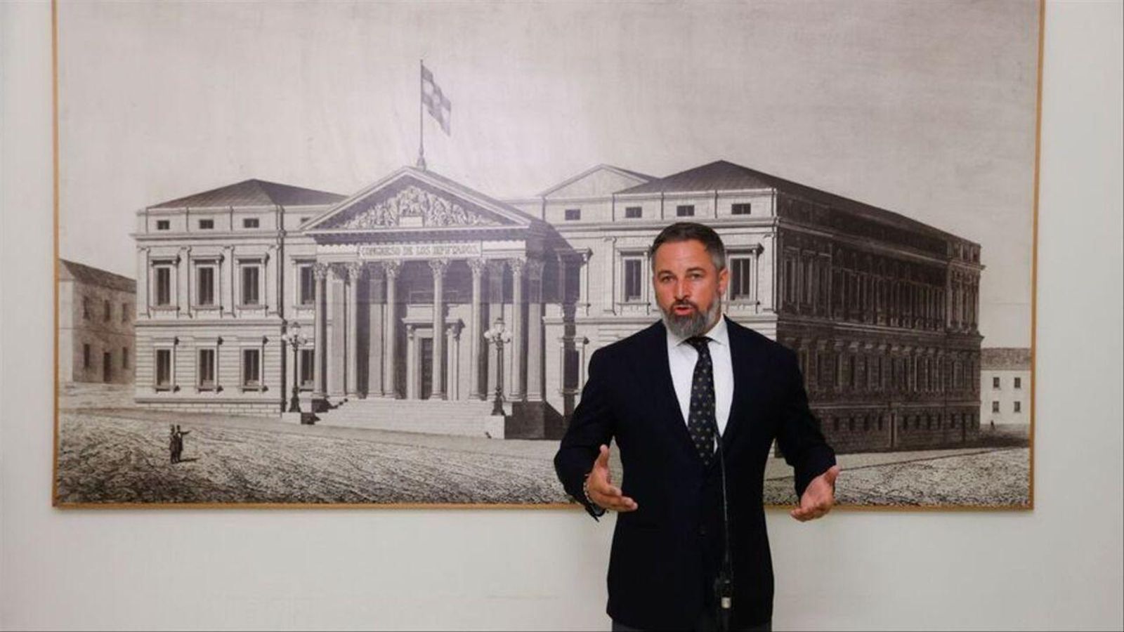 El líder de Vox, Santiago Abascal, en una compareixença als mitjans