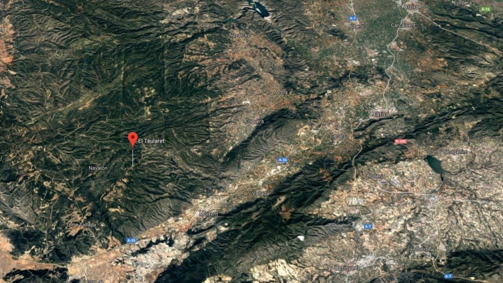 Relleu de la zona d'Énguera on s'ha extraviat el jove