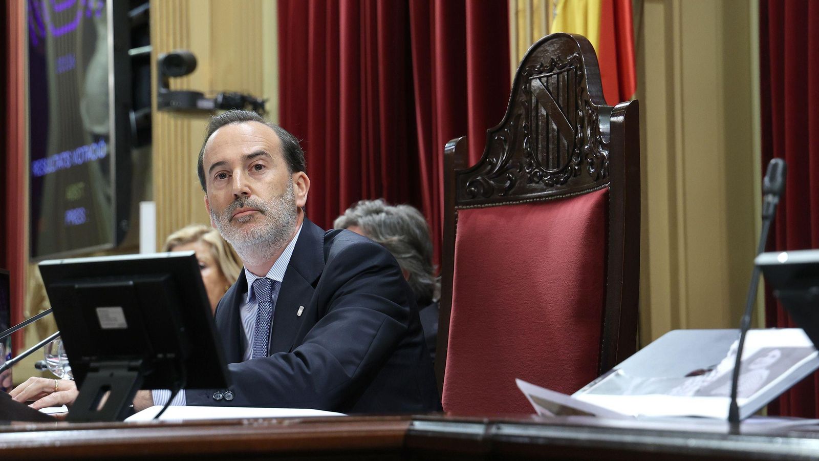 El president del parlament balear, Gabriel Le Senne, en la sessió plenària del 18 de juny, on va expulsar les diputades socialistes