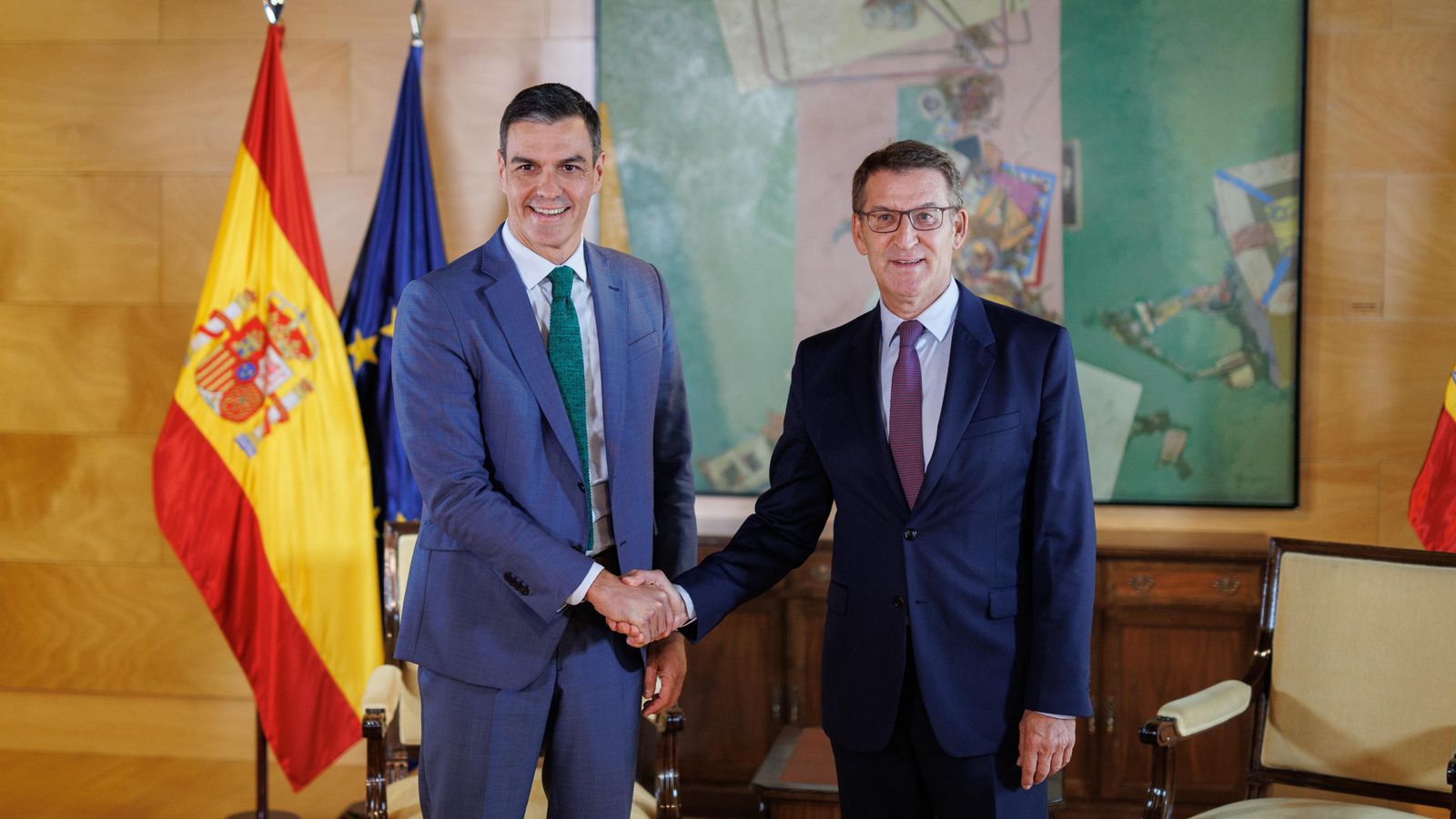 El president del Govern en funcions, Pedro Sánchez, es reuneix amb el líder del Partit Popular, Alberto Núñez Feijóo