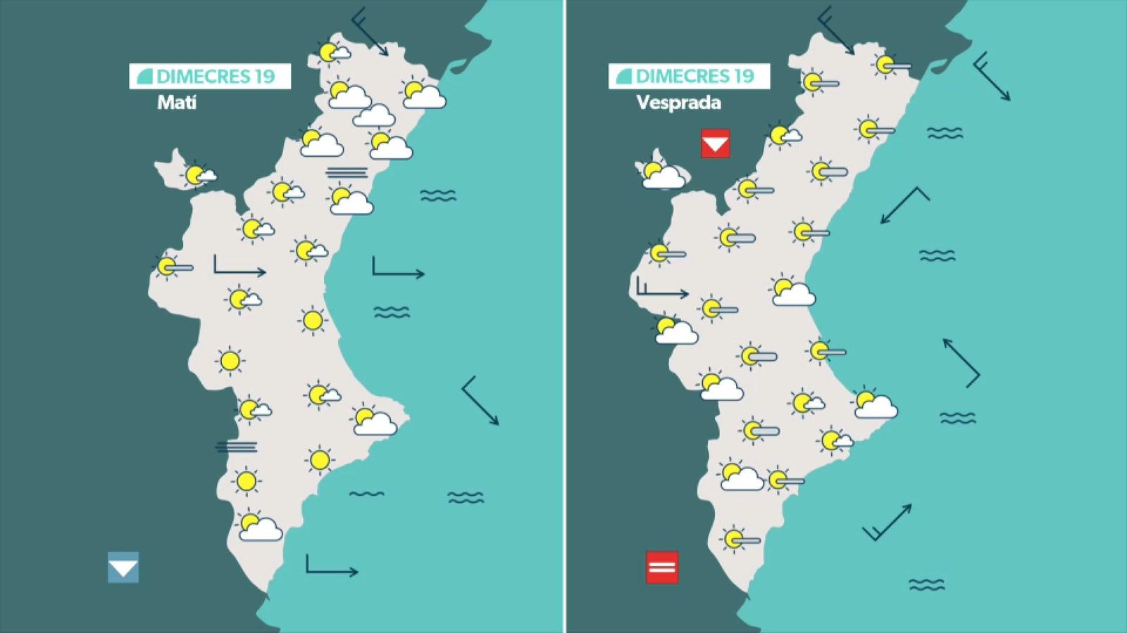 La previsió meteorològica per a dimecres 19 de novembre