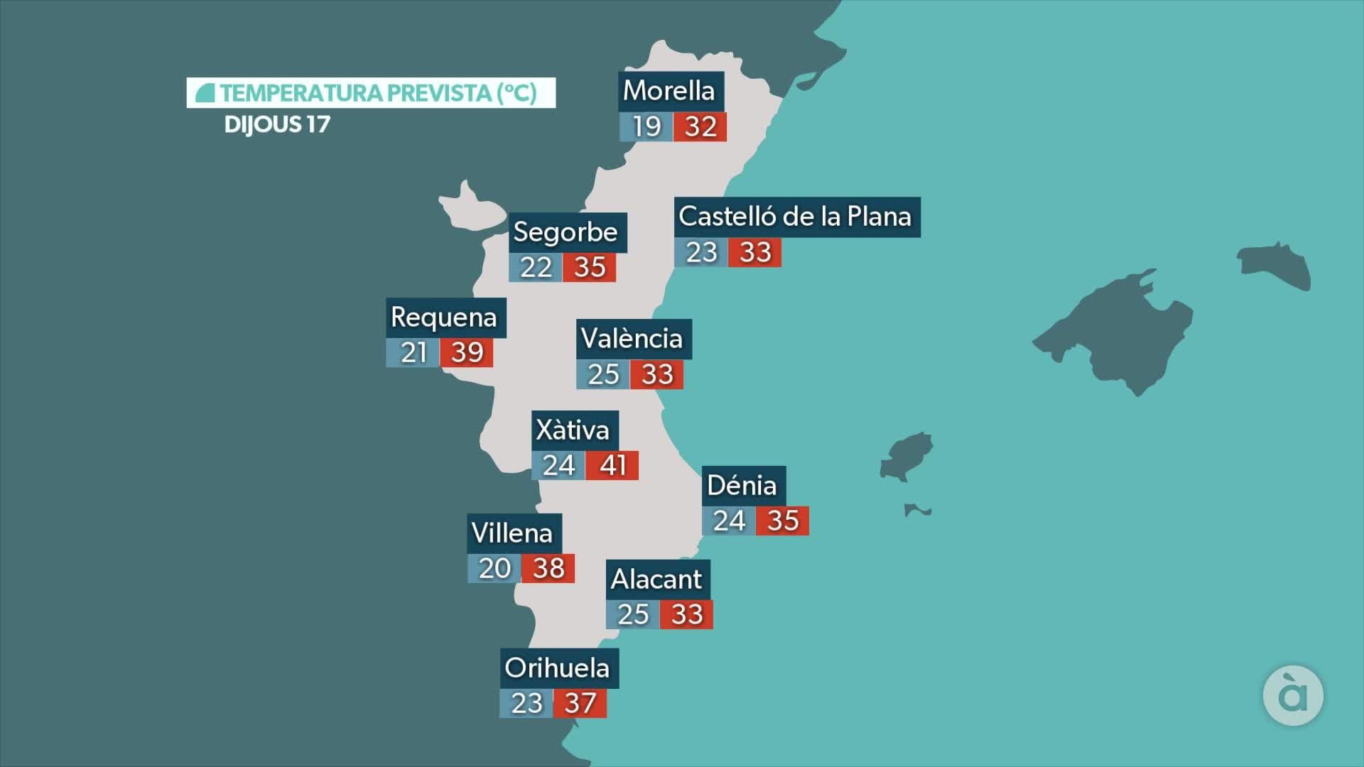 Temperatures previstes este dijous, 17 de juliol Temperatures previstes este dijous, 17 de juliol