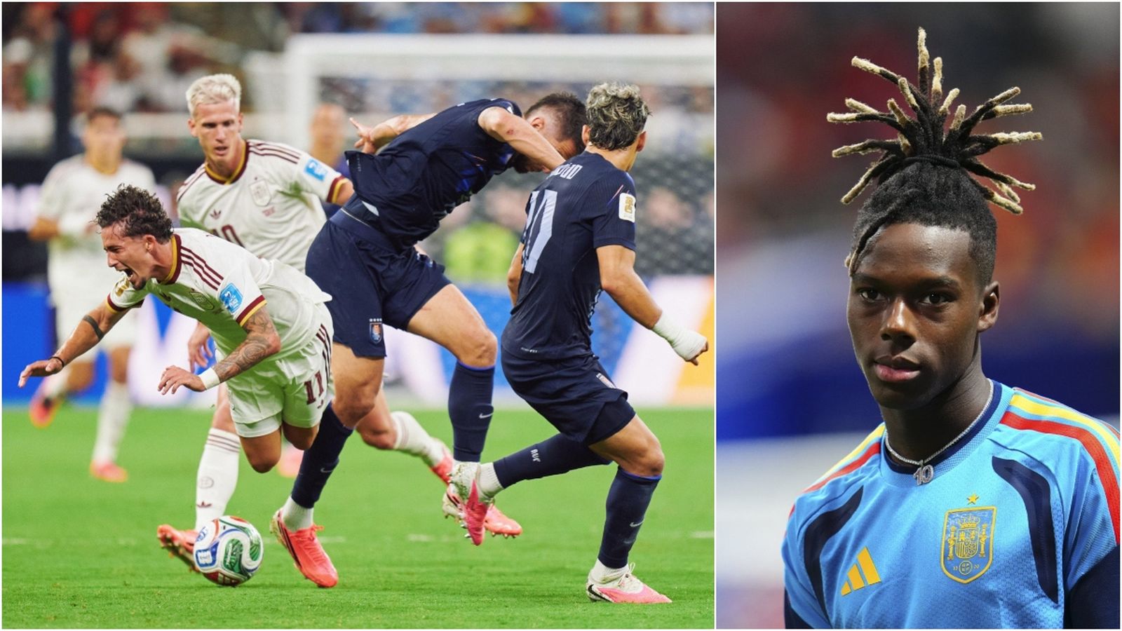 Images de Yeremi Pino i Nico Williams en el partit a Guadalajara (Mèxic)