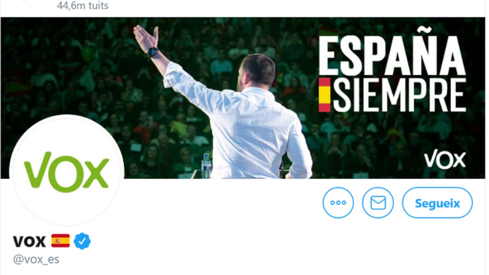 Captura de pantalla de la capçalera del compte de Twitter de Vox