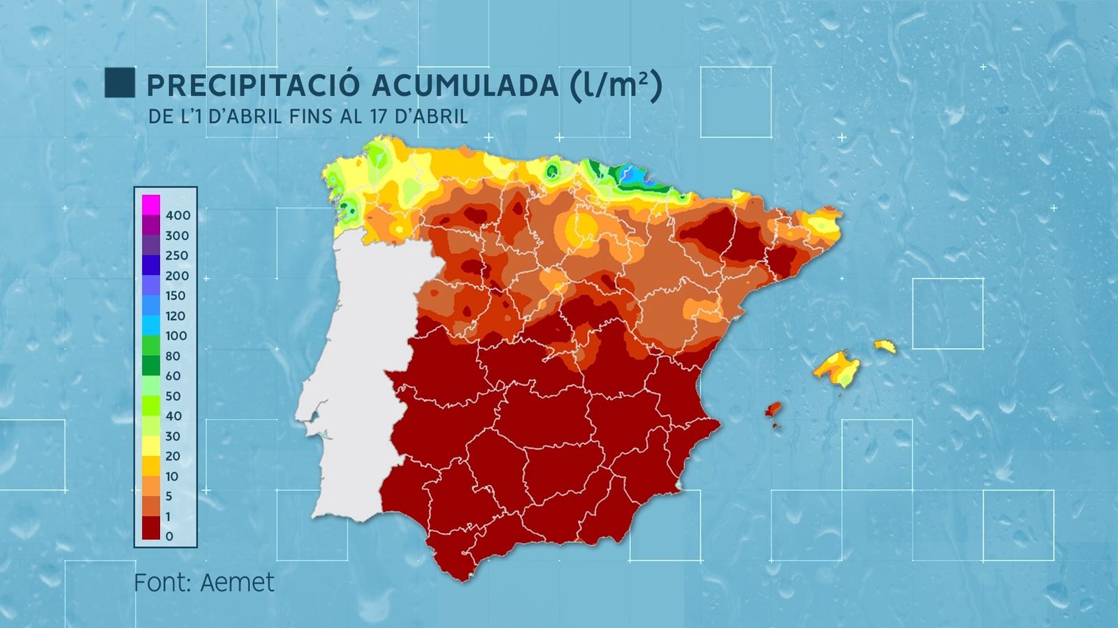 Mapa de precipitació acumulada del mes d'abril a Espanya
