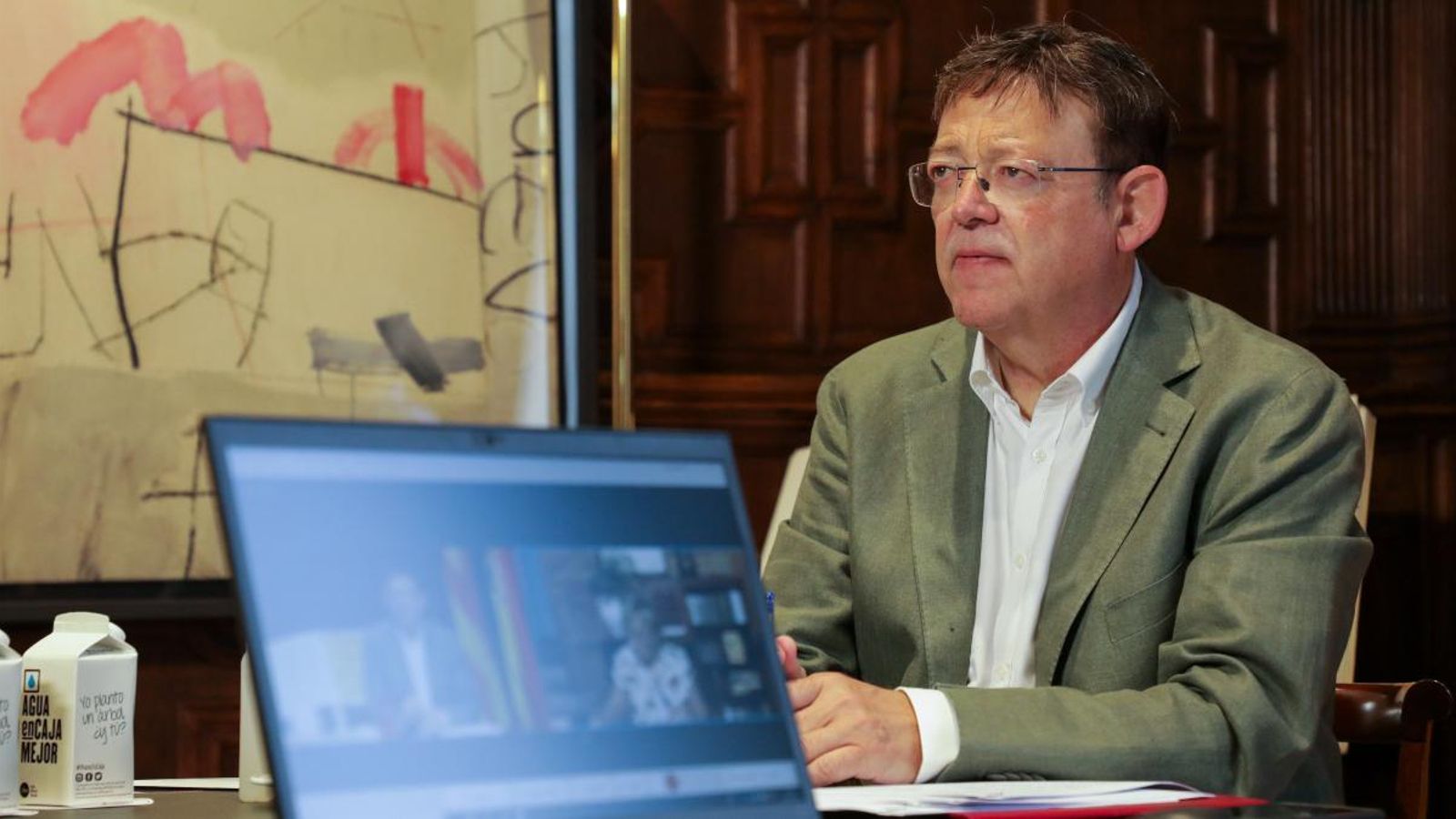 Imatge d'arxiu del president Ximo Puig durant una conferència telemàtica