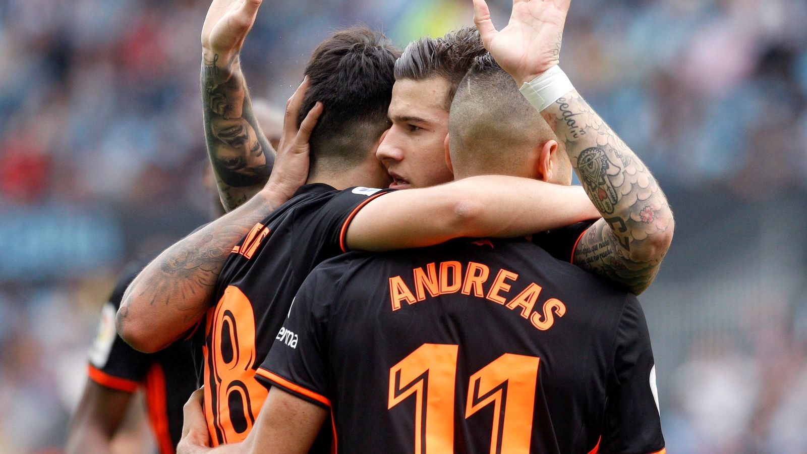 Celabració dels jugadors del València