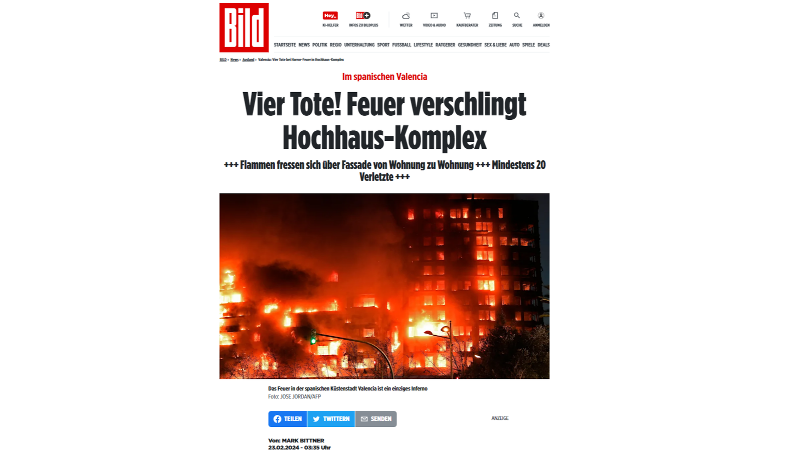 La capçalera alemanya 'Bild' també dedicava un dels titulars a l'incendi de València