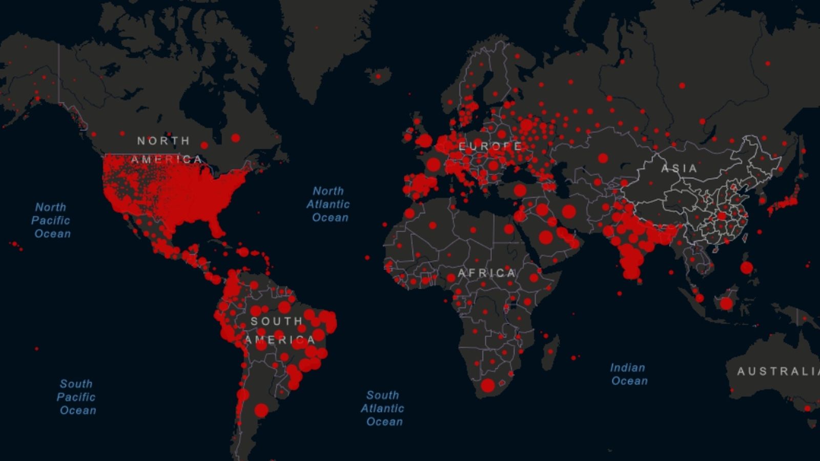 Tauler de seguiment de la Covid-19 del Centre de Ciència i Enginyeria de Sistemes de la Universitat Johns Hopkins