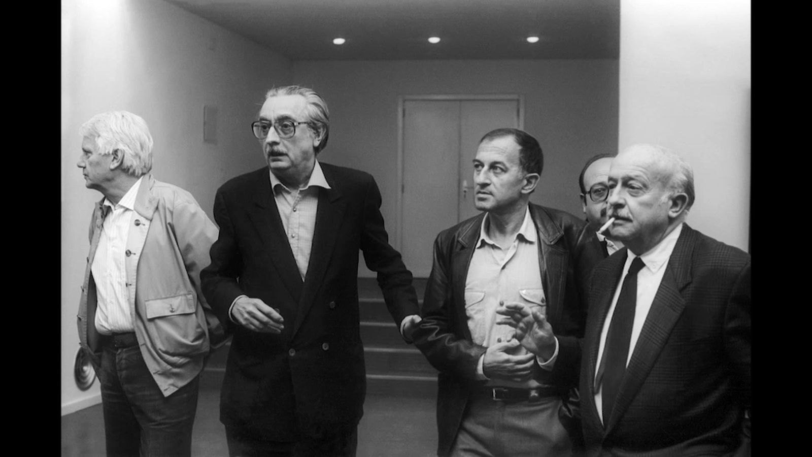 Jorge Semprún, Joan Fuster, Juan Goytisolo, Manuel Vázquez Montalbán i Ricardo Muñoz Suay a València en 1987