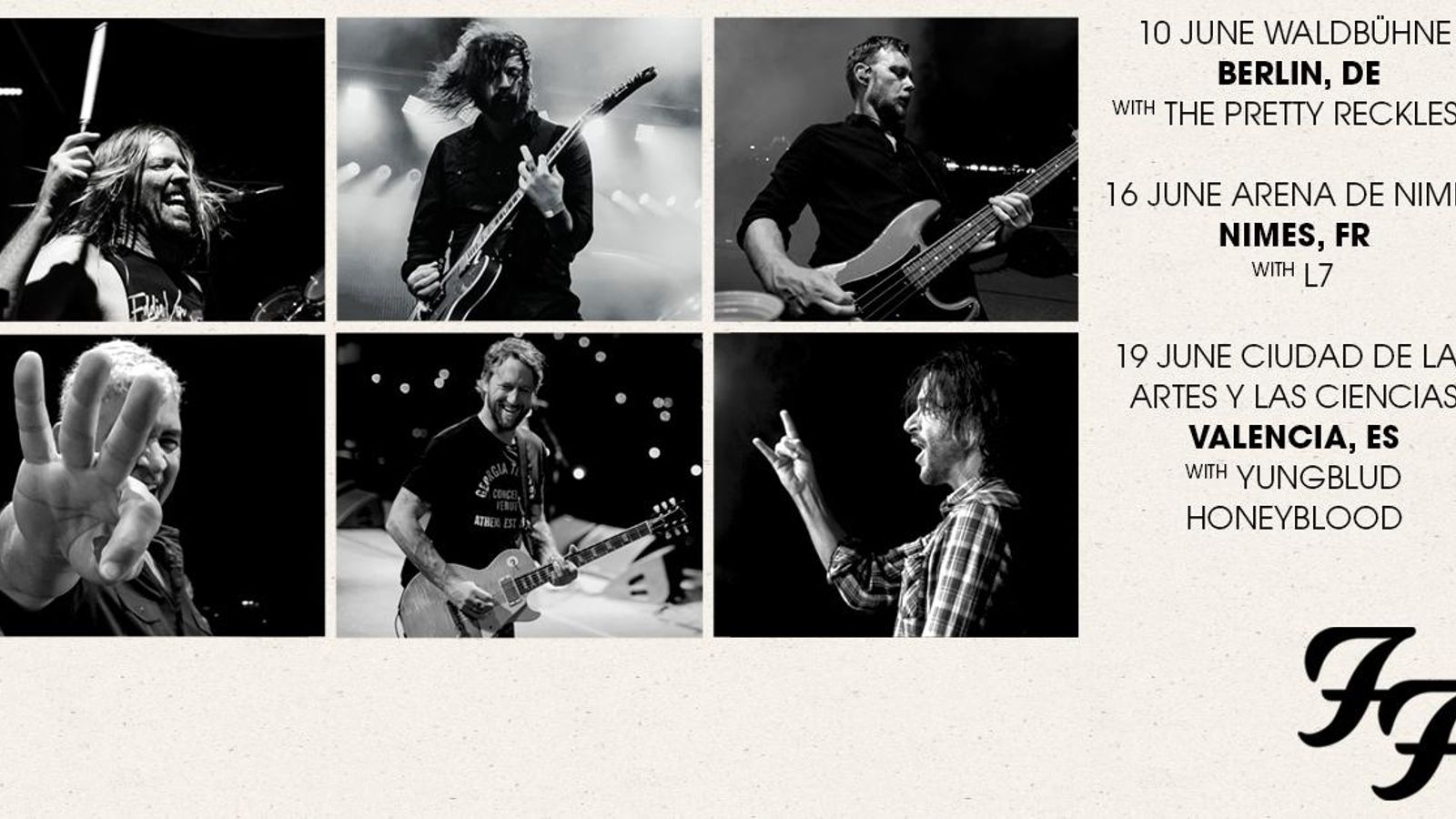 Cartell dels pròxims concerts de Foo Fighters al seu pas per Europa