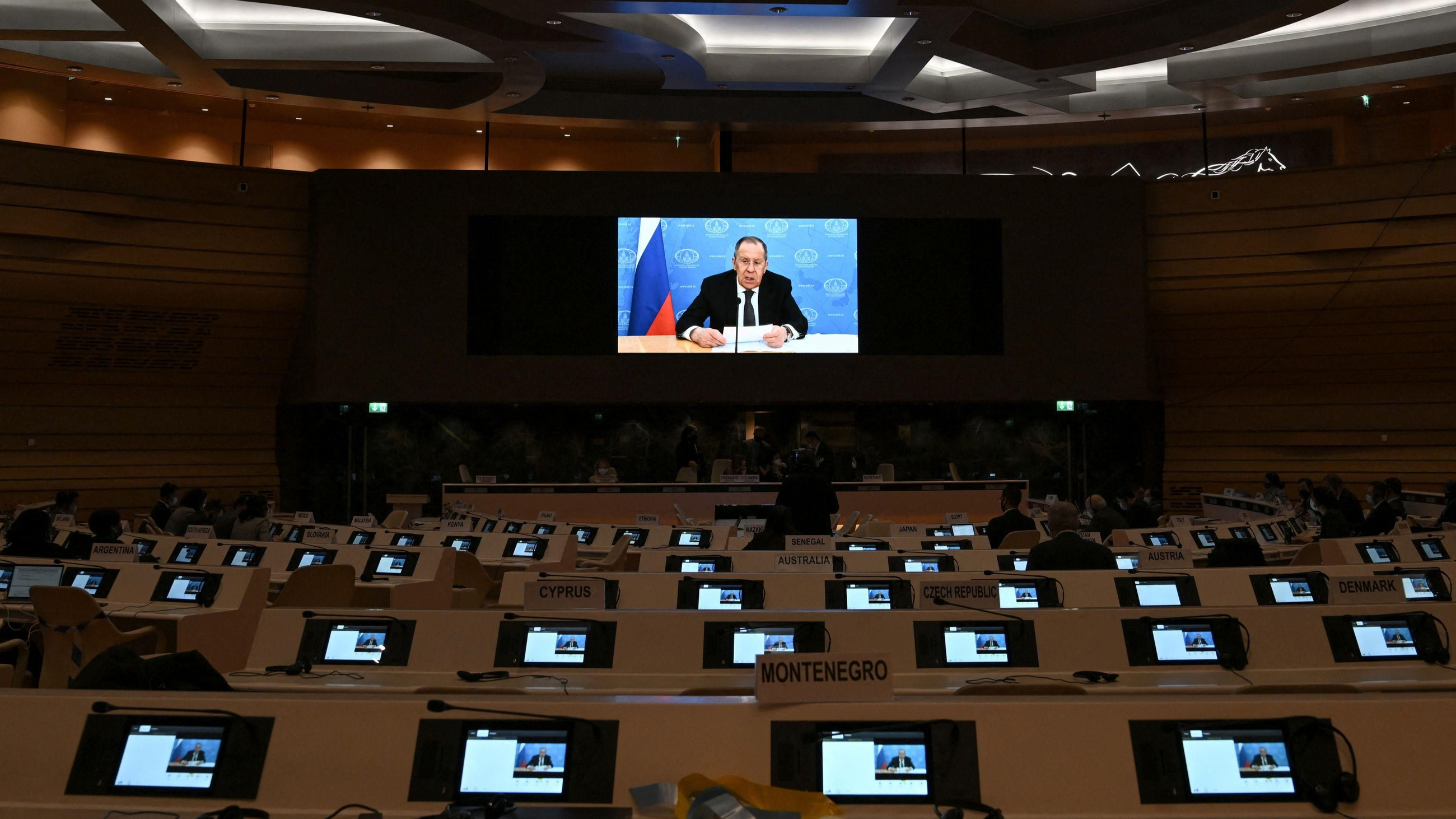 El ministre d'Exteriors rus, Serguei Lavrov, en el missatge gravat enviat a la conferència de desarmament de l'ONU El ministre d'Exteriors rus, Serguei Lavrov, en el missatge gravat enviat a la conferència de desarmament de l'ONU