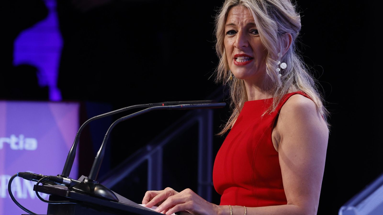 Yolanda Díaz durant la seua intervenció en el fòrum econòmic Wake Up, Spain!