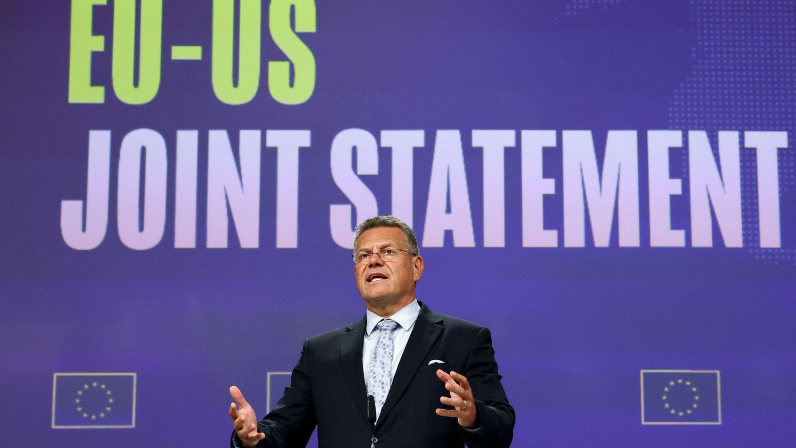 El comissari de Comerç de la UE, Maros Sefcovic, en roda de premsa este dijous