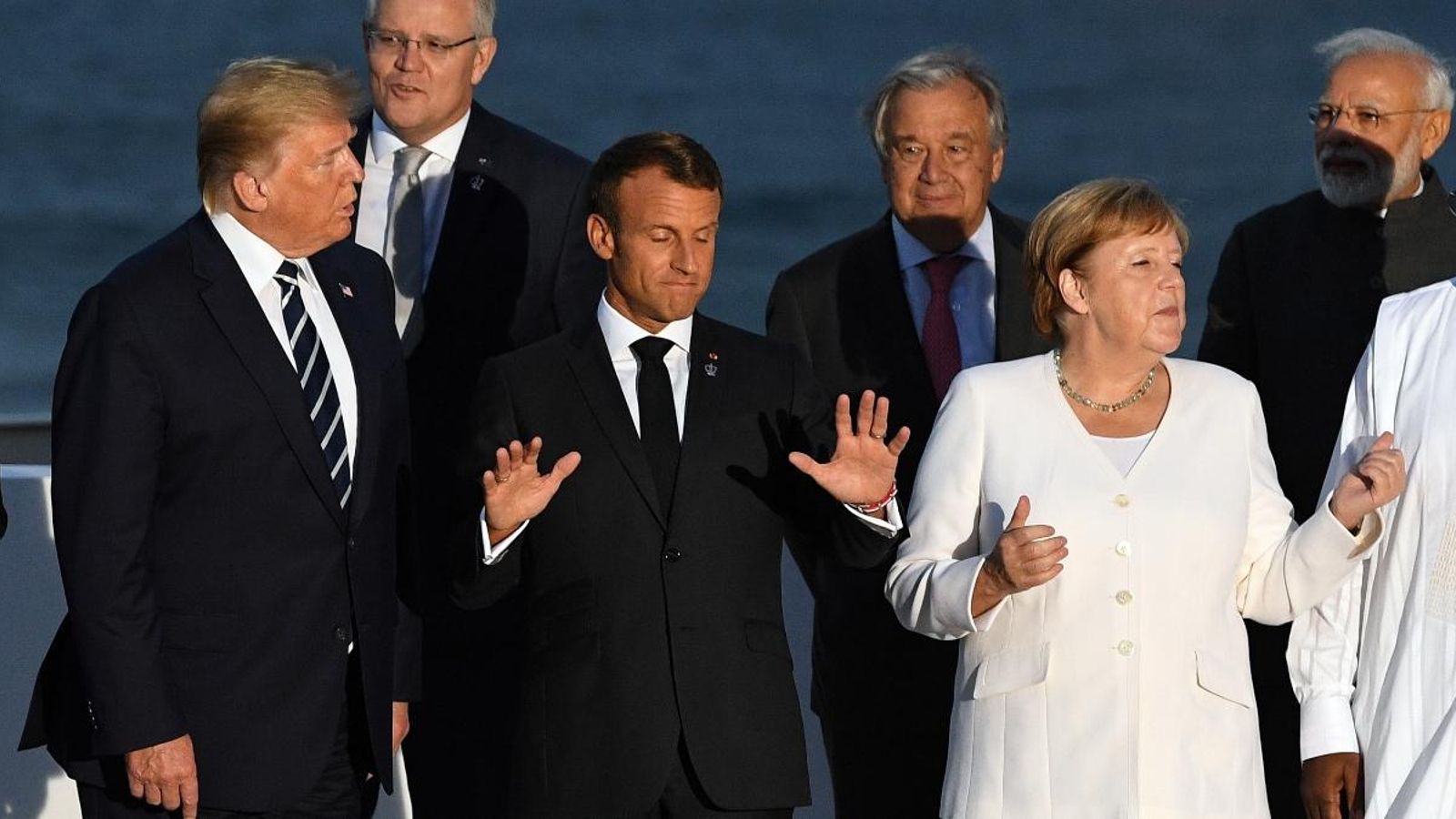 El president dels Estats Units, Donald Trump; l'homòleg francés, Emmanuel Macron; i la cancellera alemanya Angela Merkel, aquest cap de setmana