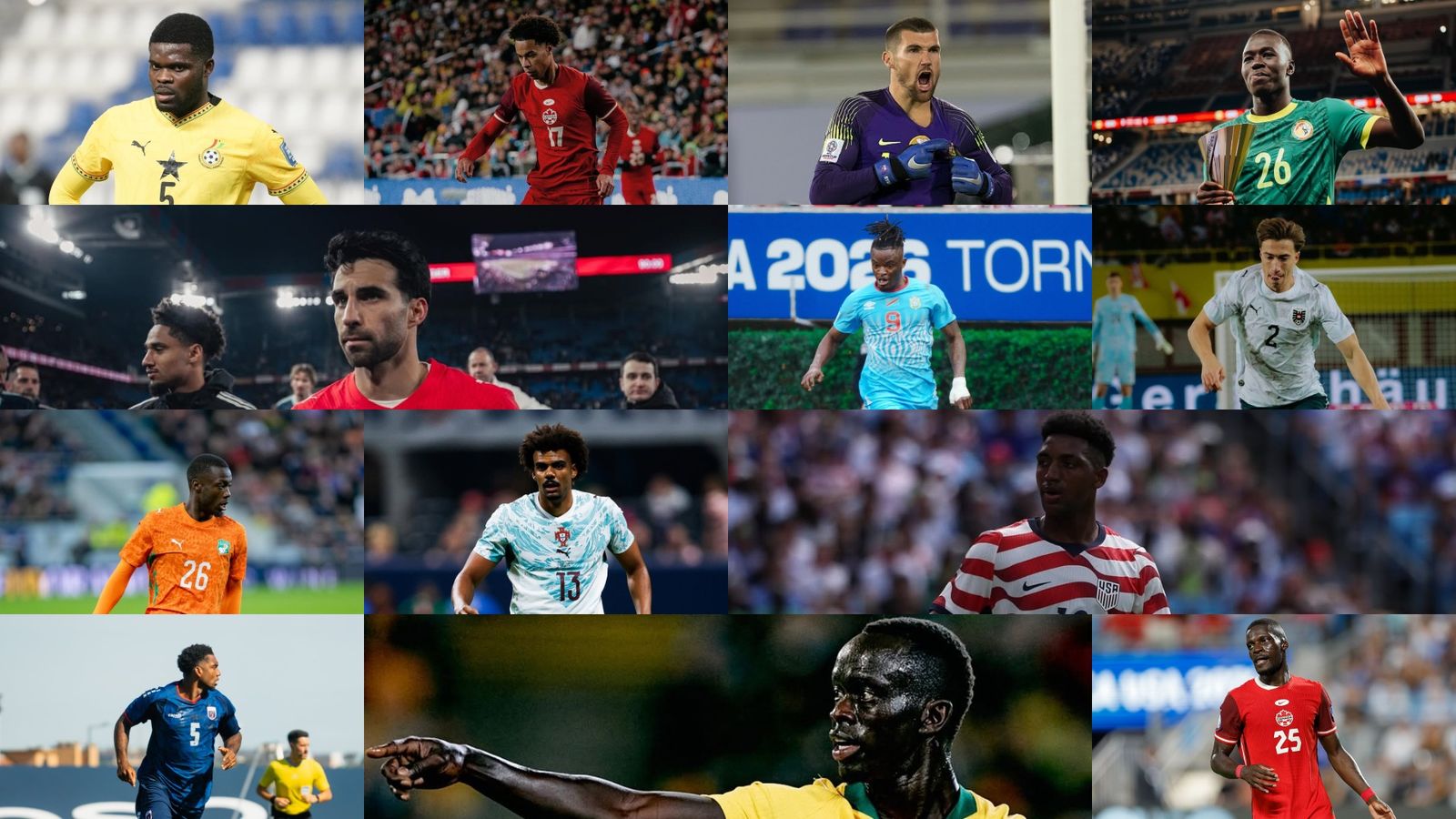 Per ordre: Thomas Partey, Tajon Buchanan, Mathew Ryan, Pape Gueye, Eray Cömert, Bryan Cipenga, David Affengruber, Nicolas Pépé, Renato Veiga, Alex Freeman, Logan Costa, Awer Mabil i Tani Oluwaseyi