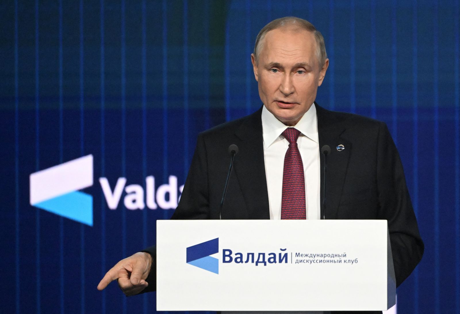 El president rus Vladímir Putin durant la seua intervenció en el grup de debat Valdai a Moscou