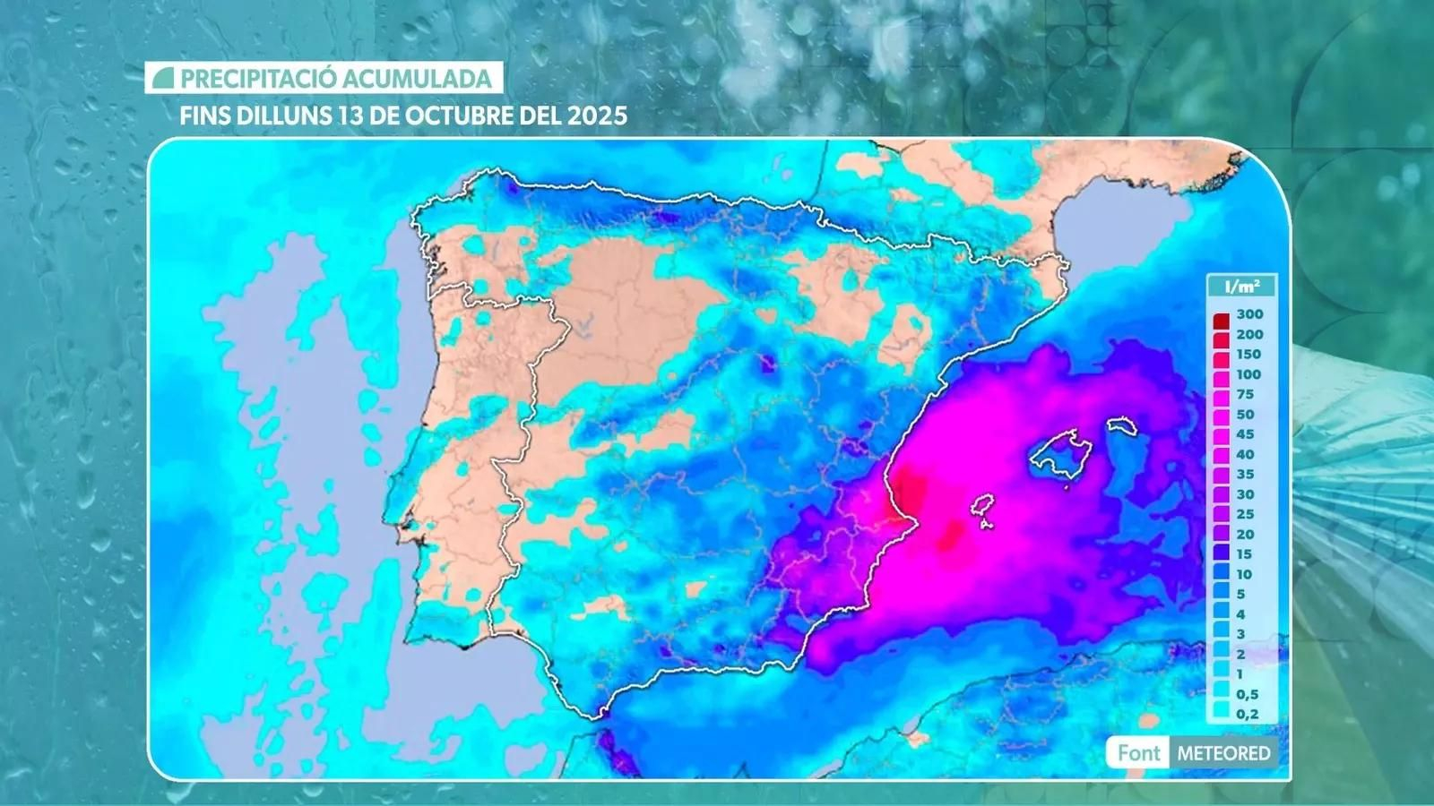 Precipitació acumulada fins dilluns, 13 d'octubre