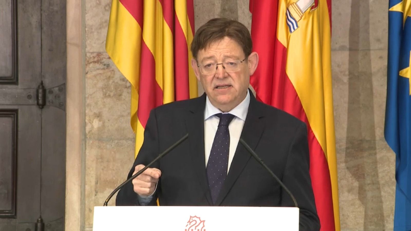 El president de la Generalitat, Ximo Puig, durant la seua compareixença en el Palau de la Generalitat