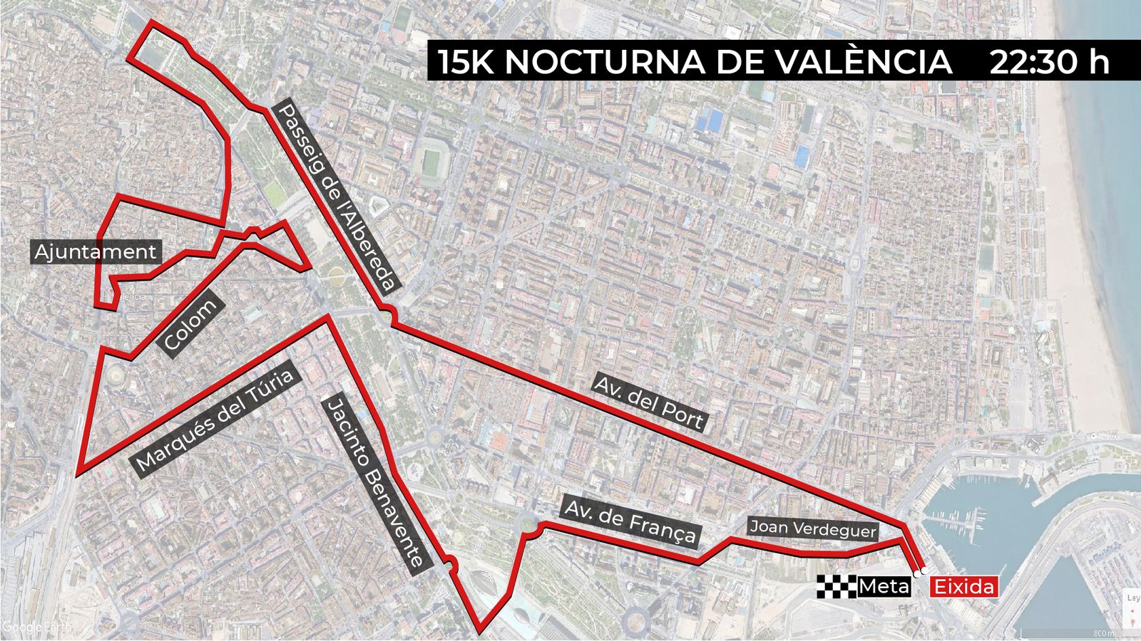 Recorregut de la 15K Nocturna de València
