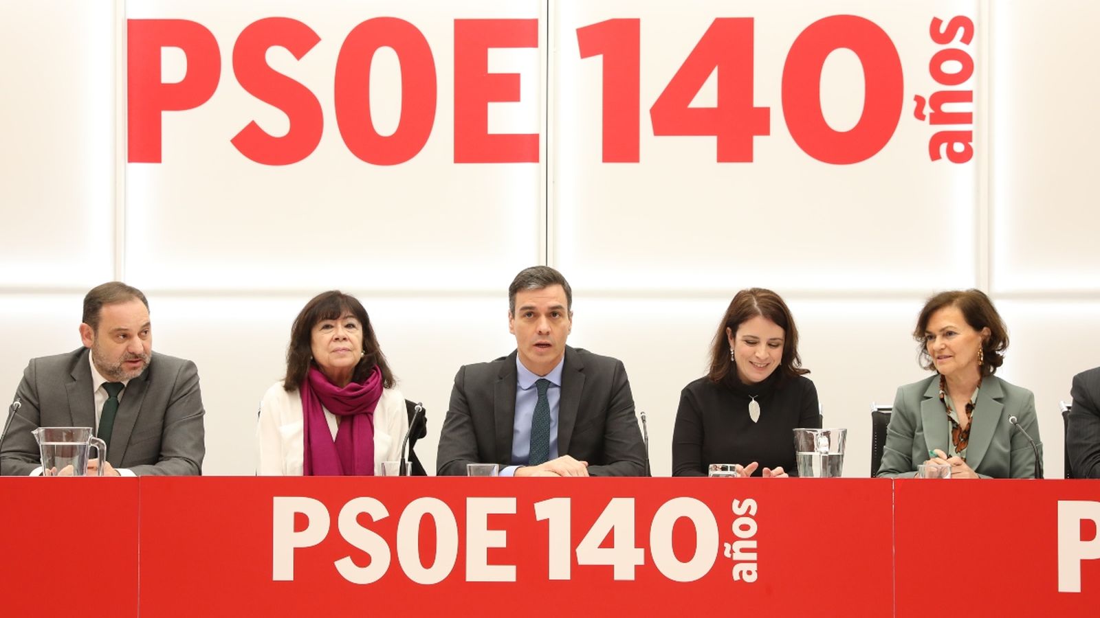 José Luis Ábalos, Cristina Narbona, Pedro Sánchez, Adriana Lastra i Carmen Calvo