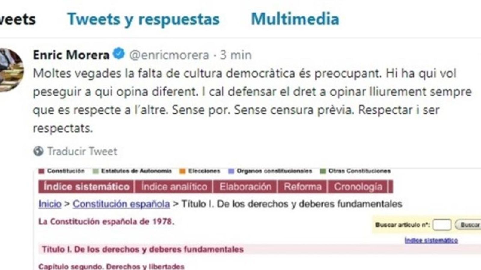 Tuit realitzat per Enric Morera el 2 de setembre passat Tuit realitzat per Enric Morera el 2 de setembre passat