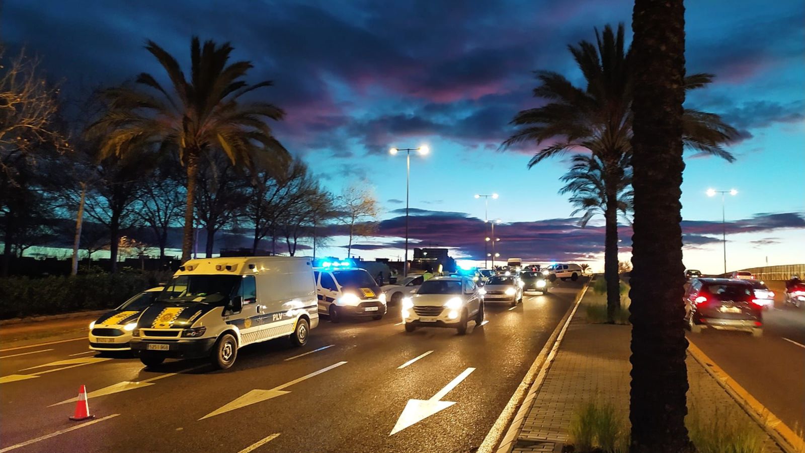 Un control policial en un dels accessos a la ciutat de València