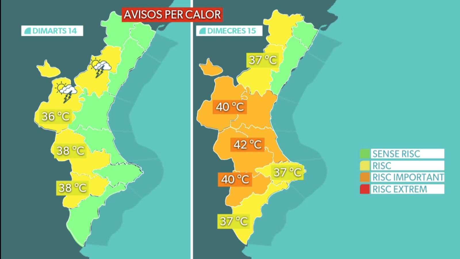 Mapa d'avisos per a dimarts i dimecres