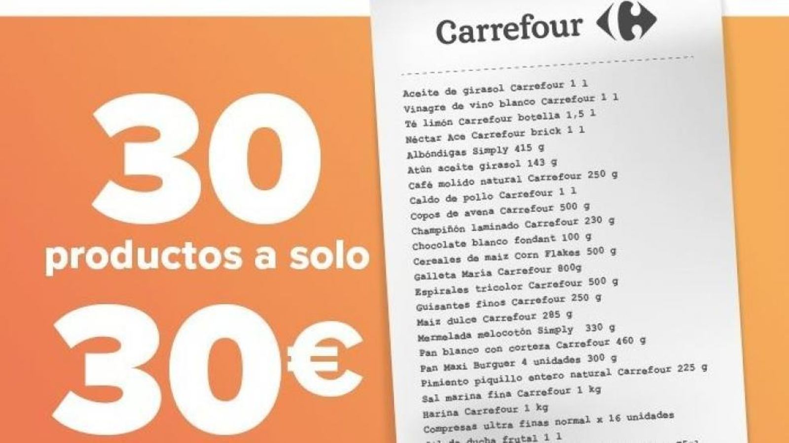 La llista de la compra de Carrefour per 30 euros