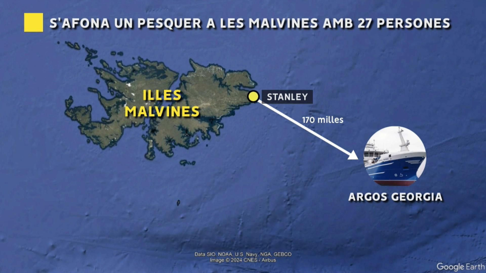 Grafisme amb la localització del pesquer afonat, Argos Georgia