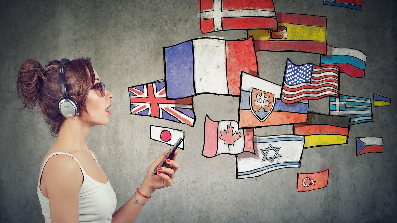 Il·lustració de dona parlant idiomes