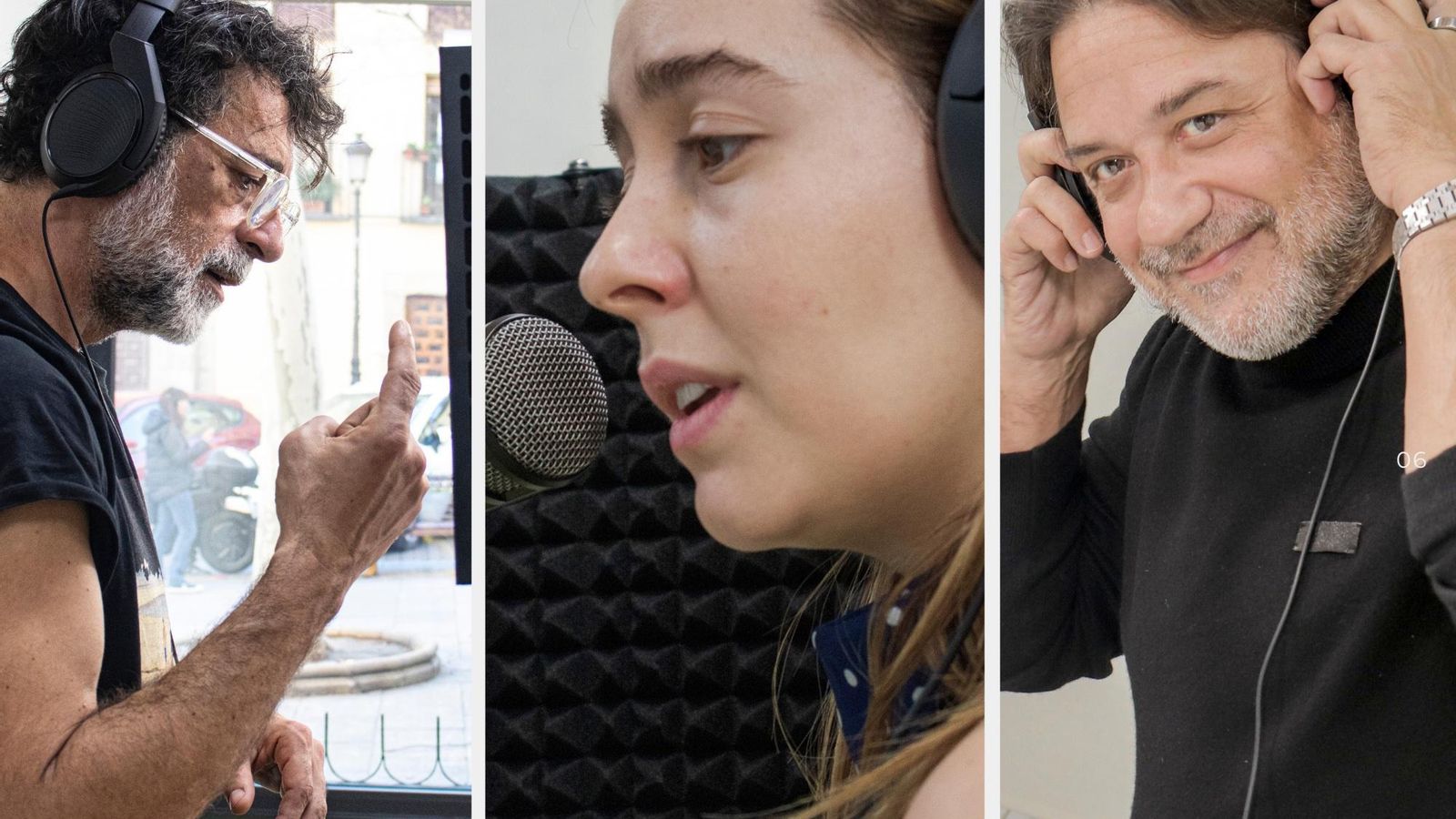 Nacho Fresneda, Enrique Arce i Paula Usero en un moment de la gravació