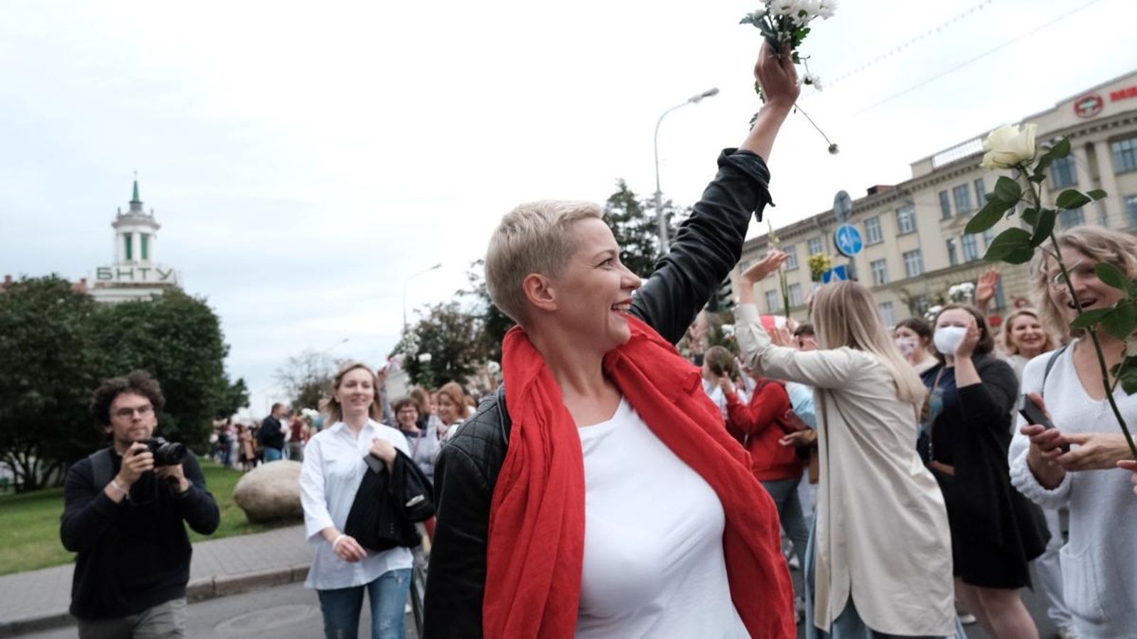 La líder opositora biolorussa, Maria Kolesnikova, en una protesta a Minsk