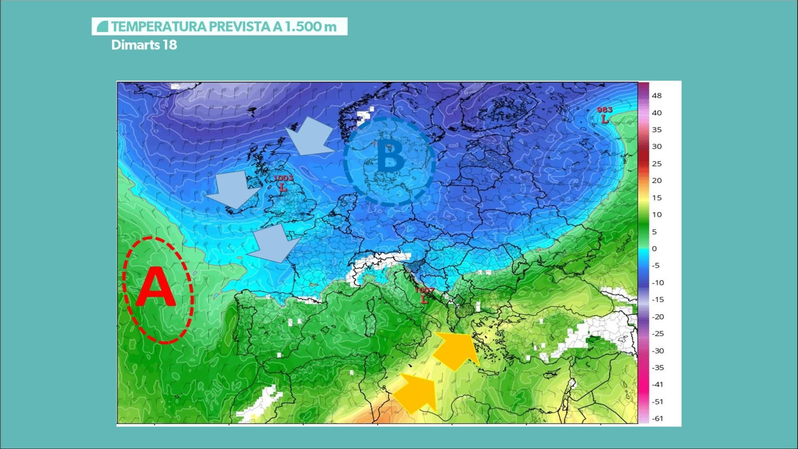 TEMPERATURA PREVISTA A 1.500 METRES DIMARTS 18