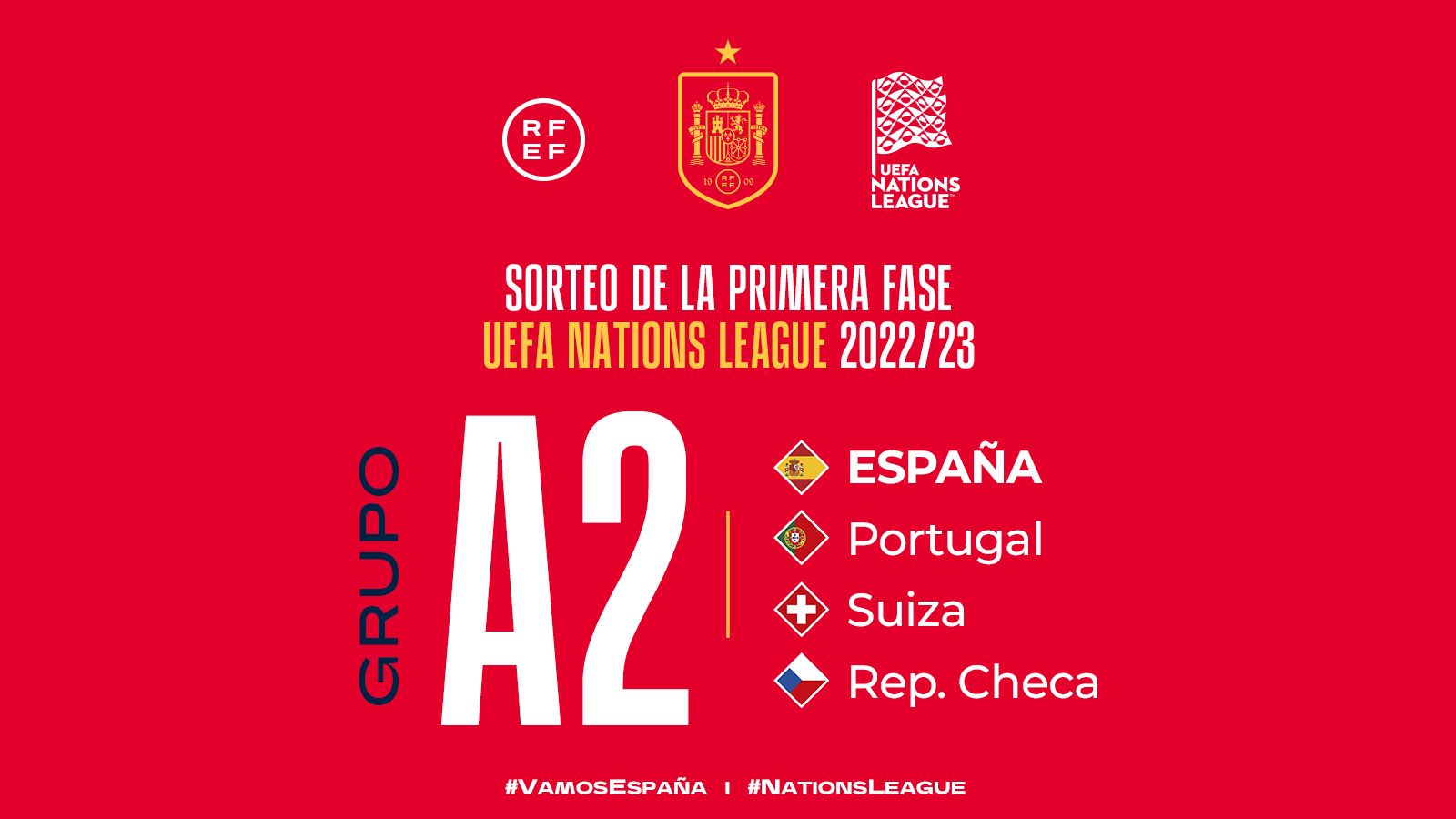 Espanya s'enfrontarà a Portugal, Suïssa i la República Txeca