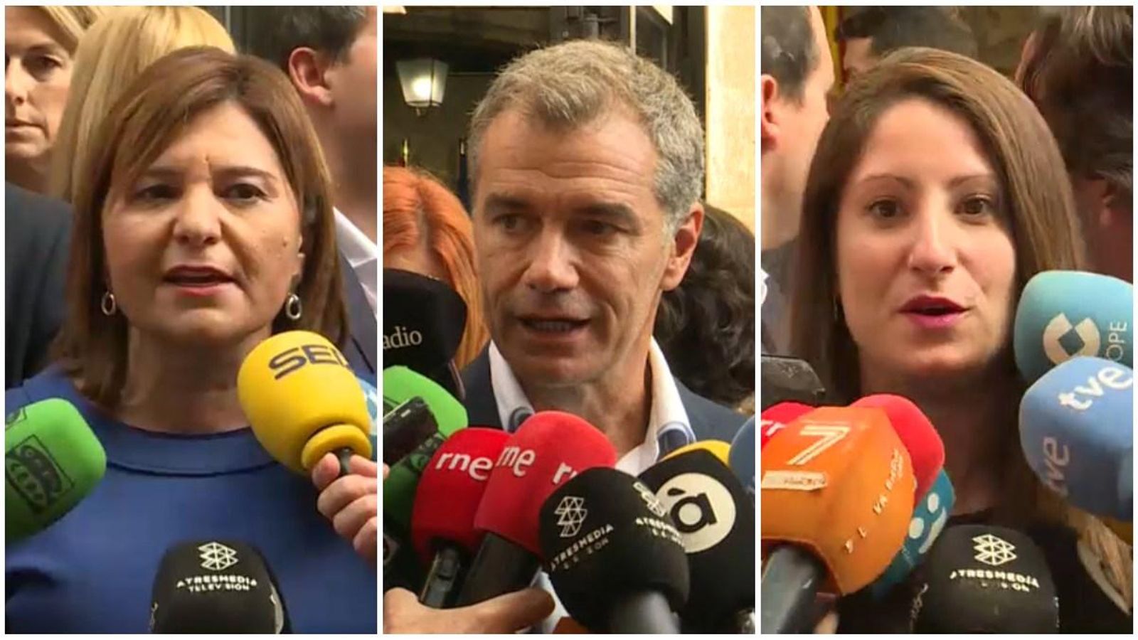 D'esquerra a dreta, Isabel Bonig (PPCV), Toni Cantó (Cs) i Ana Vega (Vox)
