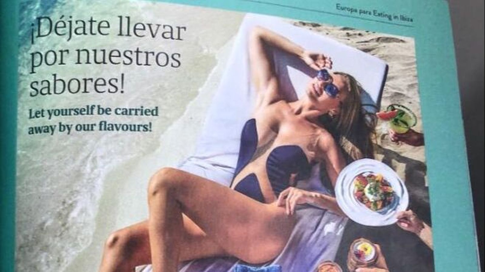 Publicitat que promocionava la gastronomia d'Eivissa amb una xica amb banyador