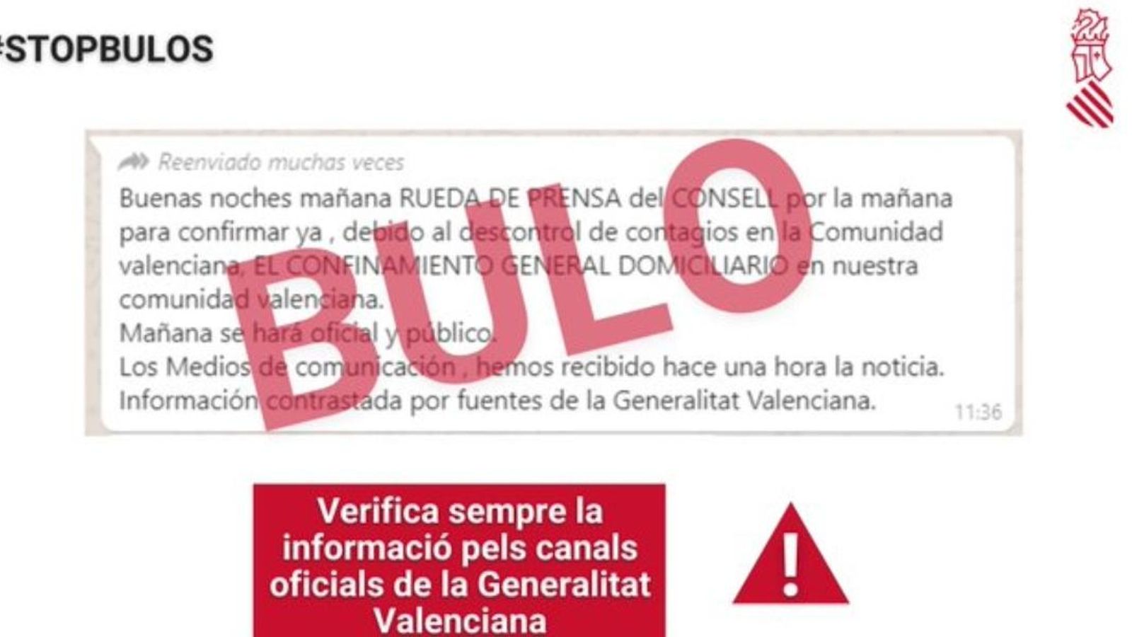 La Generalitat ha desmentit un missatge que ha circulat per Whatsapp La Generalitat ha desmentit un missatge que ha circulat per Whatsapp