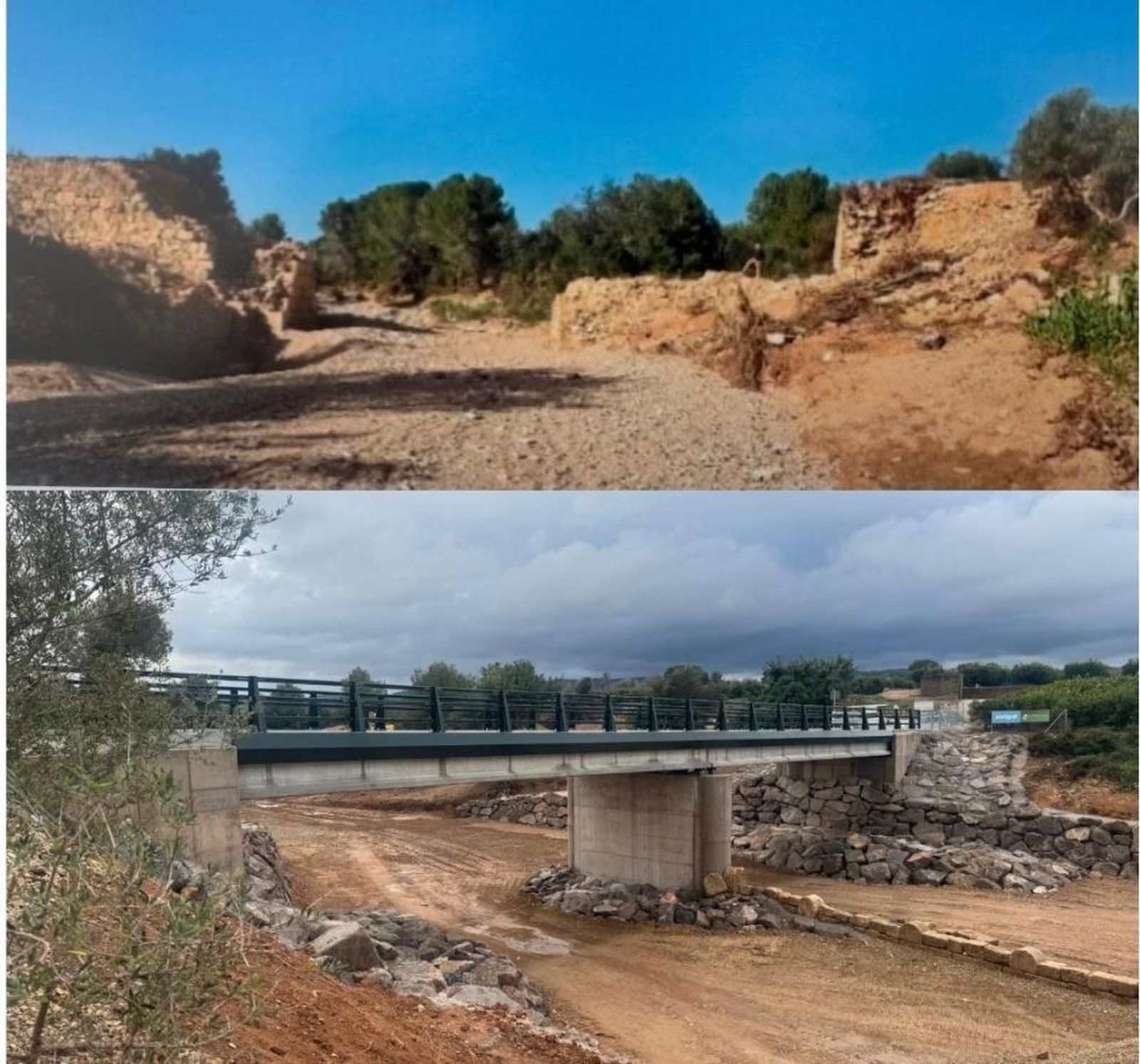 Pont de Mas de Sabater, a Picassent, abans i després de la reconstrucció