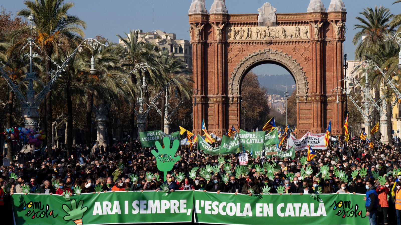 Manifestants a Barcelona en defensa del model d'immersió lingüística en català Manifestants a Barcelona en defensa del model d'immersió lingüística en català