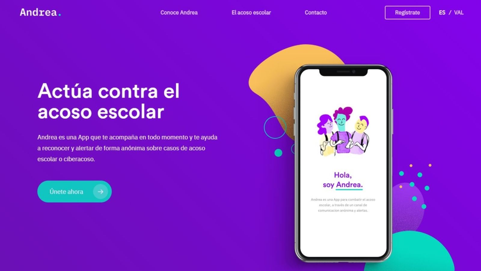 Captura de l'aplicació per a denunciar l’assetjament escolar Andrea App