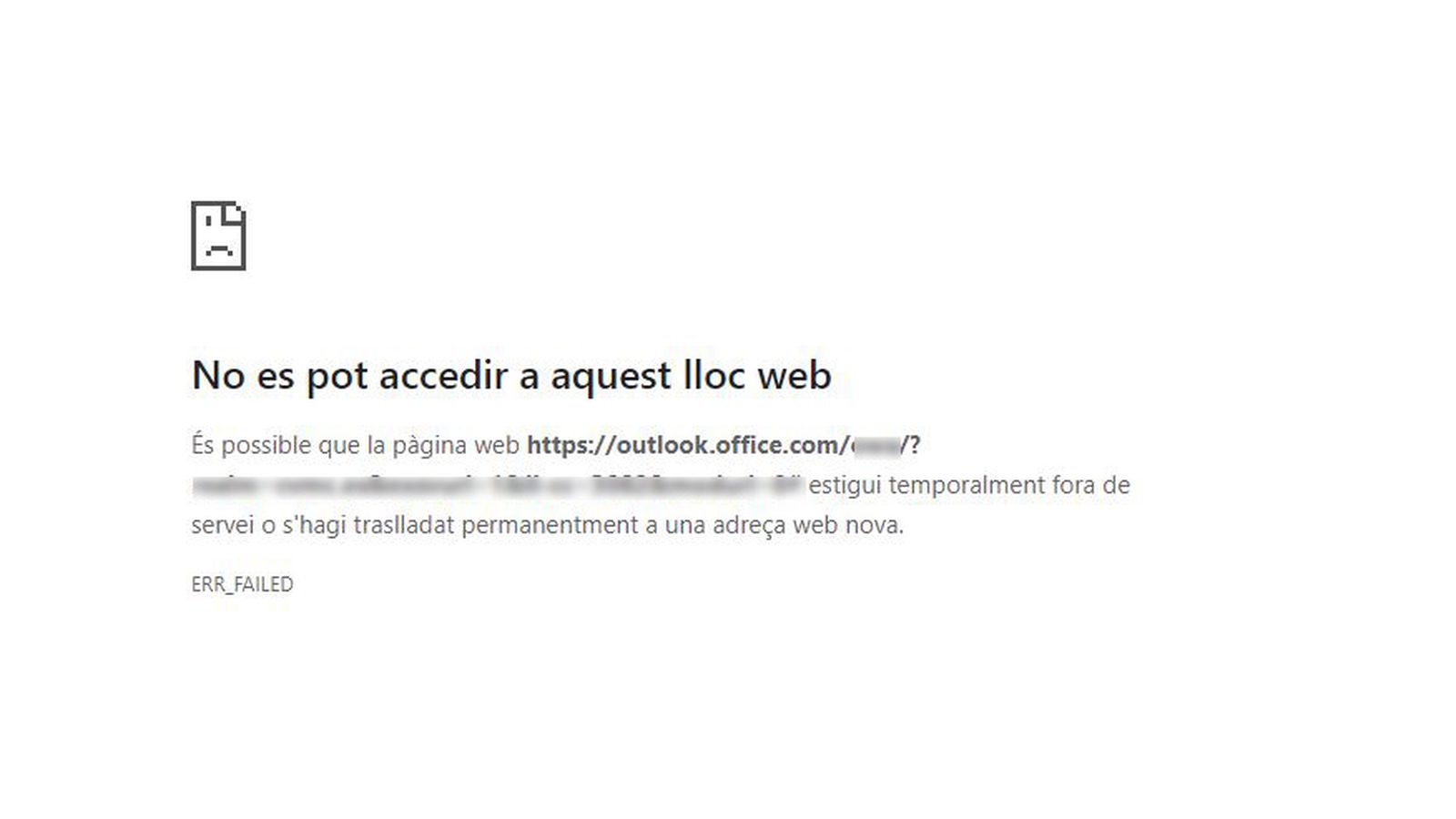 Un dels missatges d'errada que apareixen a l'Outlook