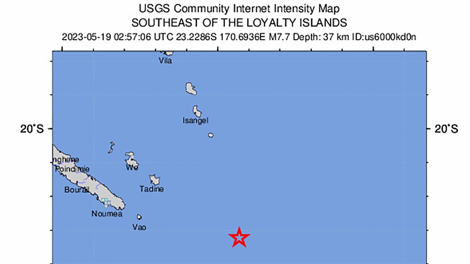 Captura del Servei Geològic dels Estats Units marcant l'epicentre del sisme Captura del Servei Geològic dels Estats Units marcant l'epicentre del sisme